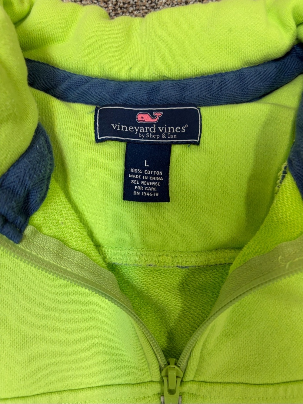 Vineyard Vines Neon Lime Quarter-Zip Sweater with Navy Yoke - Picture 2 of 5